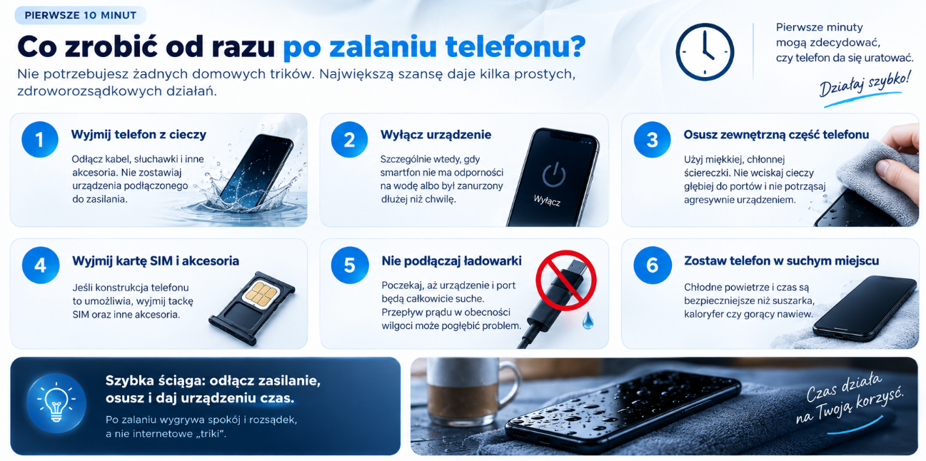 Pierwsze kroki po zalaniu telefonu
